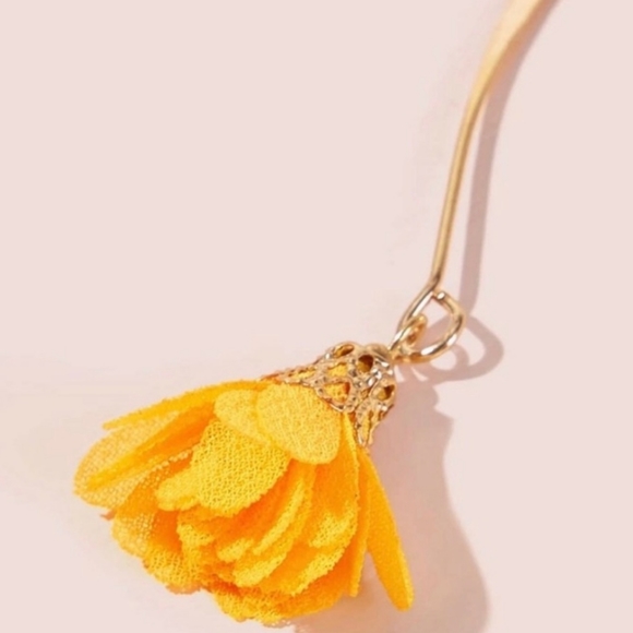 Drop Dangling Golden Yellow Flower Earrings - Picture 3 of 5